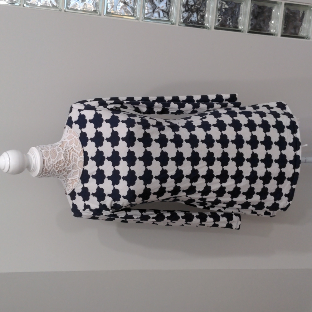BODEN Cotton 3/4 Blue & White Scallop Pattern Dress  6R